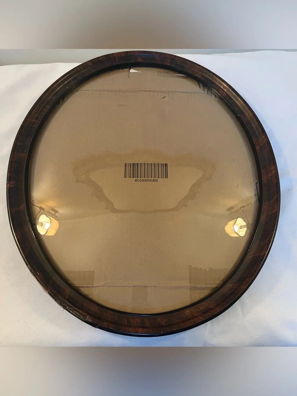 Antique Vintage Wood Oval Hanging Frame Picture Glass Convex Bubble 14.5 x 17.75